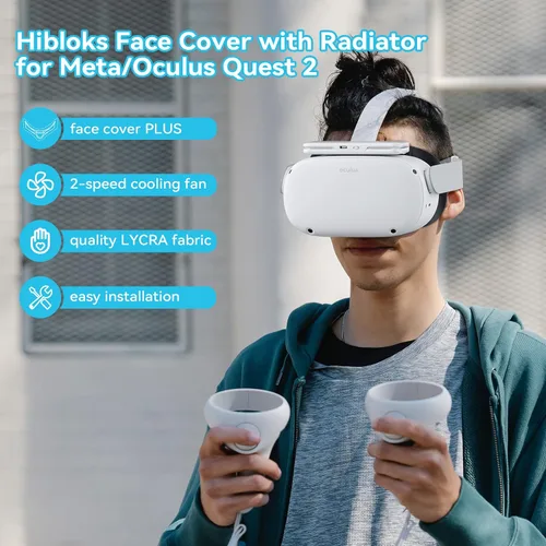 Vista 6 de HiBloks Cooling Fan Face Cover for MetaOculus Quest 2 Accessories, Soft Lycra Cotton Face Cover, Quest 2 Cooling Fan Active Air Circulation