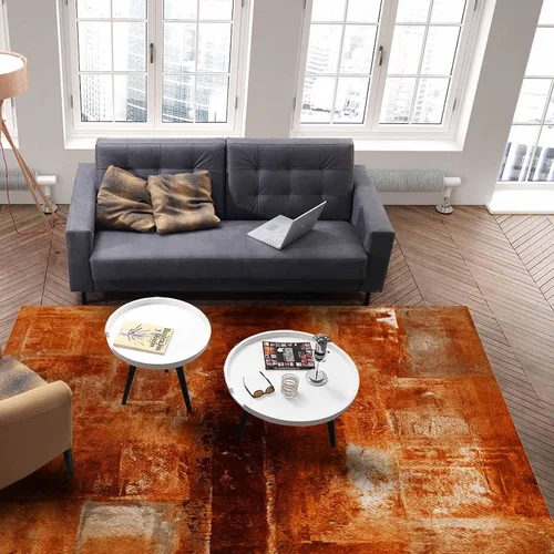 Vista 5 de Alfombra rectangular para sala de estar, dormitorio, alfombra residencial antideslizante de color naranja quemado, alfombras de cocina, arte