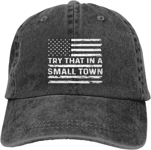 Vista 8 de Gorra de béisbol para mujer, diseño gráfico de Try That in Small Towns, Negro