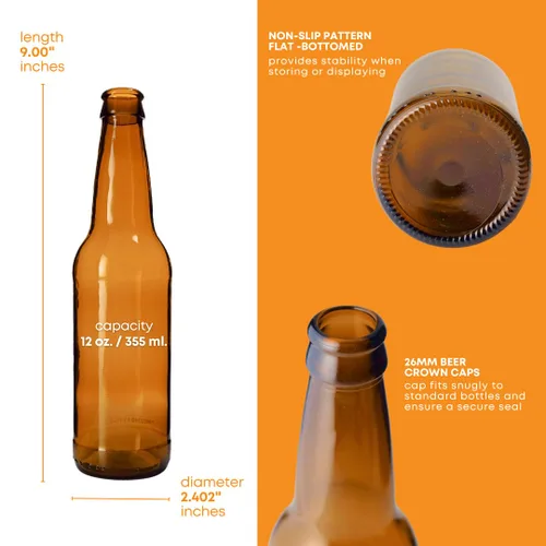Vista 3 de Botellas de cerveza FastRack ámbar de 12 oz (paquete de 48) Botellas de vidrio cuello largo con tapa de presión para elaboración casera