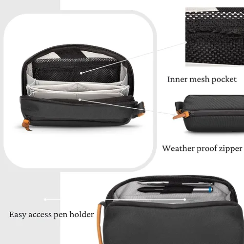 Vista 7 de Organizador de Bolso Tecnológico - Bolsa Organizadora Pequeña para Electrónica de Viaje - Estuche de Viaje Premium con Acentos de Cuero - Bolsillo