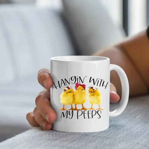 Vista 5 de Hangin with my Peeps Funny Farm Chicks - Taza de café con estampado de pollitos de granja, 11 onzas