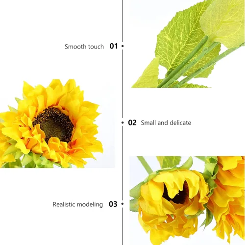 Vista 5 de Happyyami Paquete de 2 flores artificiales de girasoles de plástico, decoración versátil para espacios al azar