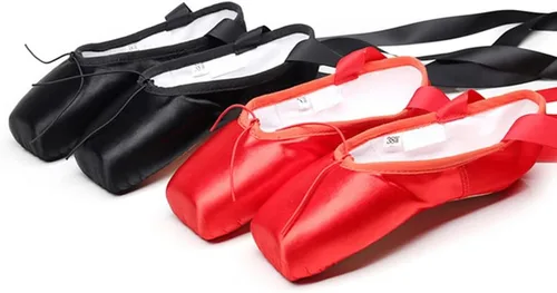 Vista 7 de Bininbox Niñas Zapatillas de Ballet de Lona Profesionales de Punta de Satén Negro