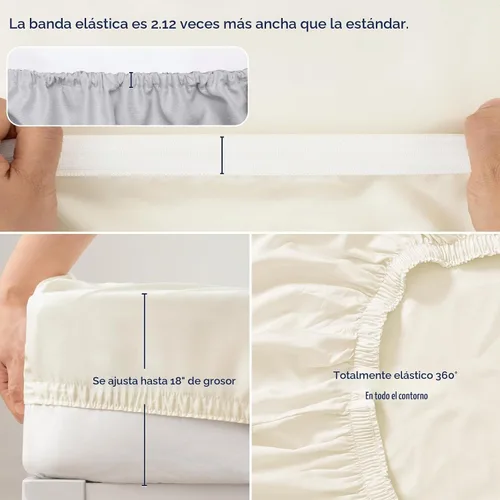 Vista 3 de PHF Juego de sábanas de 6 piezas, 100% rayón derivado de bambú, tamaño Queen, sábanas refrescantes para personas que duermen con calor, banda Blanco