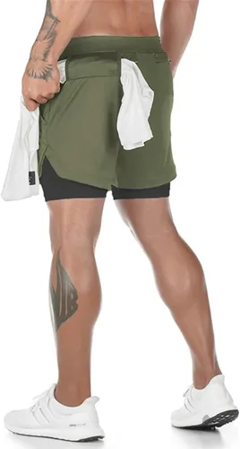 Vista 3 de Surenow - Pantalones cortos de correr para hombre, pantalones cortos 2 en 1 para entrenamiento, de 7 pulgadas, para yoga, deportes al aire libre