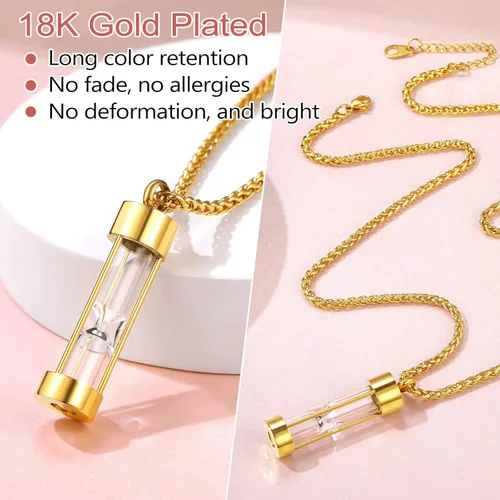 Vista 189 de FindChic Collares personalizados con urna para cenizas, barra vertical, gato, luna, reloj de arena, garra de perro, acero inoxidable, chapado en oro
