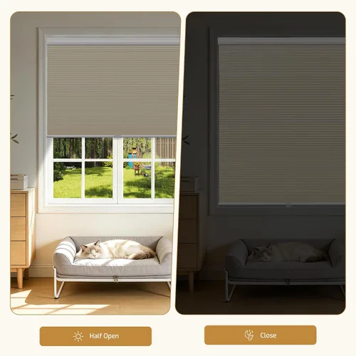 Vista 4 de Grandekor Persianas Opacas de Ventana y Estores Sin Cable con Celdas, Beige-Blanco Pálido, 46x48 pulgadas Honeycomb Shades Create a Darker Room