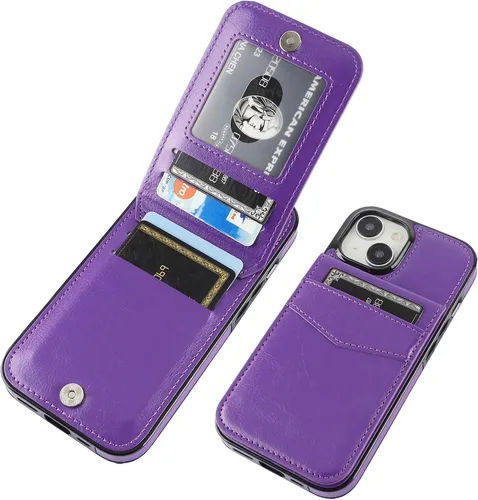 Vista 26 de KIHUWEY - Funda tipo cartera compatible con iPhone 15 con soporte para tarjetas de crédito, cierre magnético, soporte de cuero premium, cubierta