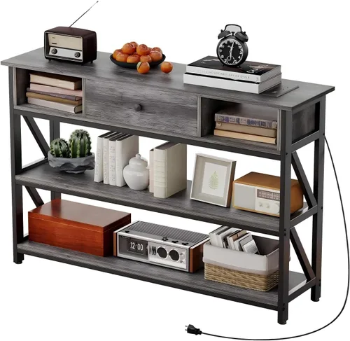 Vista 9 de Mexin Mesa de sofá consola de 39 pulgadas con cajón, mesa de entrada con estantes de almacenamiento, mesa de pasillo de madera industrial para sala