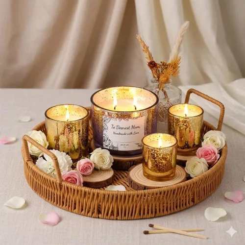 Vista 4 de Simeitol Tarros de vela dorados de 16 onzas para hacer velas, 6 unidades, tarro de vela de vidrio con tapas herméticas de bambú, tarros de velas