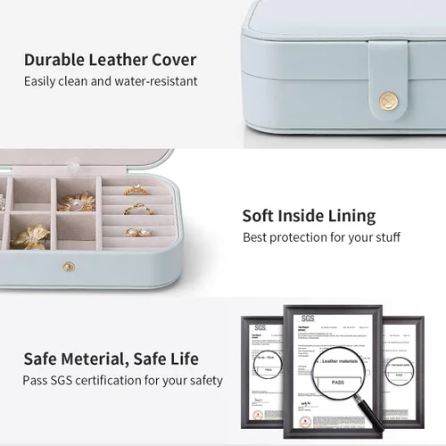 Vista 3 de Vlando Organizador de joyas de viaje pequeño para aretes collar anillo organizador de joyas portátil de viaje de doble capa para mujeres y niñas