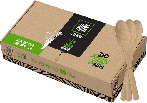 Vista 12 de 2ZEBRAZ - Juego de cubiertos de bambú de 100 piezas, 50 tenedores, 25 cuchillos, 25 cucharas, utensilios desechables resistentes para fiestas