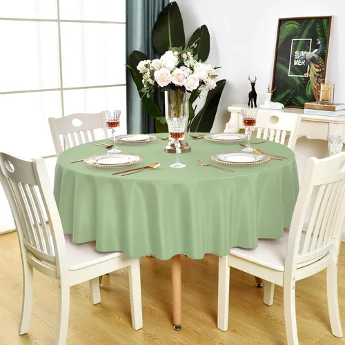 Vista 26 de Mantel redondo verde manzana impermeable y resistente a las manchas, tela sin arrugas, lavable y limpiable, de 210 GSM, poliéster para fiesta