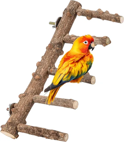 Vista 9 de Perca de escalera para pájaros para jaula de madera natural para pájaros, soporte de perca, juguete para masticar