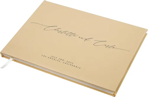 Vista 9 de MUUJEE Libro de visitas personalizado con brillo bronce - Libro de invitados moderno personalizado de alta calidad para recepción de boda, fiesta