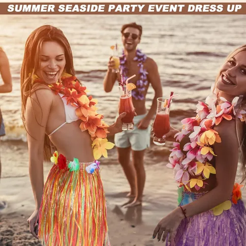 Vista 5 de Vicenpal 50 faldas hawaianas de hula de plástico para niños, coloridas danzas, Luau, recuerdo de fiesta, fiesta hawaiana tropical, suministros