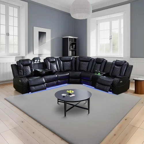Vista 5 de Air Leather - Sillón reclinable eléctrico seccional con luces LED, luces de lectura, consolas de almacenamiento, portavasos, puerto de carga USB