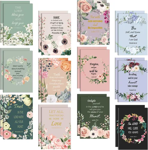 Vista 10 de BESARME Paquete de 24 cuadernos florales de bolsillo pequeño, regalos cristianos, diario de oración para mujeres, bloc de notas con citas bíblicas