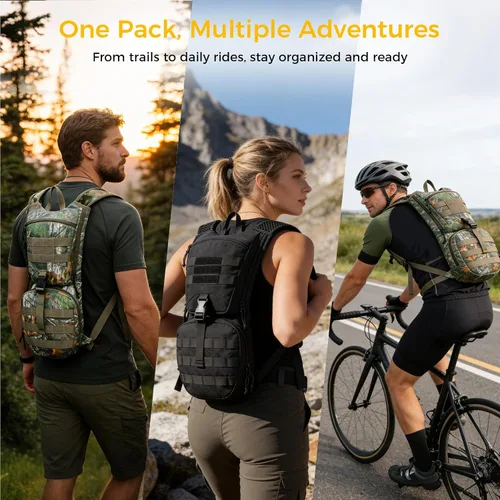Vista 7 de Blue Quartz Hydration Backpack with 3L Water Bladder, Lightweight Hiking Backpack with Phone Pocket, Tactical Molle Water Backpack for Running Negro
