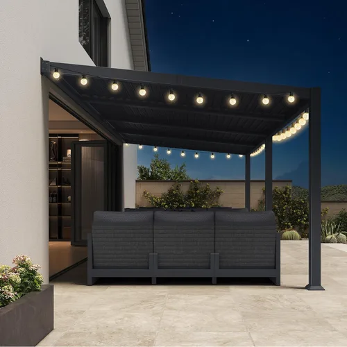 Vista 12 de PURPLE LEAF Pérgola con listones de techo rígido de 8 x 10, pérgola de aluminio para patio al aire libre con techo ajustable a prueba de lluvia