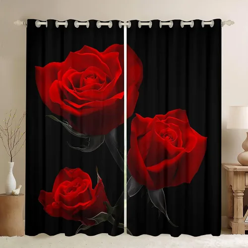 Vista 15 de Feelyou Cortinas de ventana de rosas para decoración de dormitorio, rosas de arco iris, cortinas de ventana florales para parejas, amantes de ramo