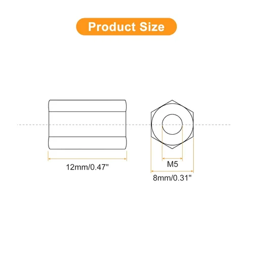 Vista 2 de uxcell Tuercas de acoplamiento M5x8x12mm - Acoplador de varilla roscada hexagonal de acero al carbono galvanizado para muebles, electrónico