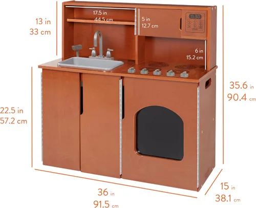 Vista 2 de Back2School Express Chef's Station - Juego de cocina de madera para niños, nogal oscuro