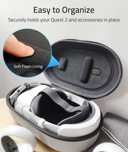 Vista 5 de Syntech Funda de transporte rígida compatible con MetaOculus Quest 2 accesorios VR auriculares con correa Elite controles táctiles y otros