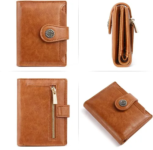 Vista 6 de CLUCI Cartera RFID triple pequeña para mujer, 1 Cera de aceite marrón