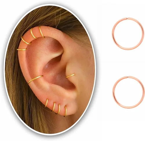Vista 12 de Small Thin Hoop Earrings for Women,Tiny Huggie Hoop Rings for Cartilage,Helix,Targus,Conch,Nose,22g/24g/20g,14K Gold Filled/Sterling Silver/Rose