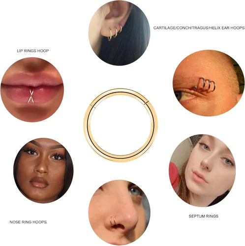 Vista 3 de G23 - Piercing de titanio con bisagras para la nariz, cartílago, hélice, tragus, 0.56oz, 0.63oz, hipoalergénicos, para mujeres, hombres y niñas