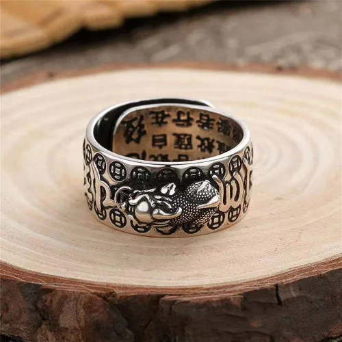 Vista 2 de 6 unids Pi Xiu Mantra Protección Anillo Riqueza Ajustable Pixiu Charms Anillo Amuleto Lucky Retro Feng Shui Anillo Abierto Joyería Budista