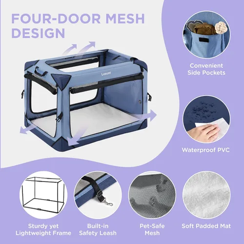 Vista 3 de Lesure Jaula Plegable para Perros - Perrera de Viaje Portátil para Perros Medianos, Jaula para Mascotas de 4 Puertas con Ventanas de Malla