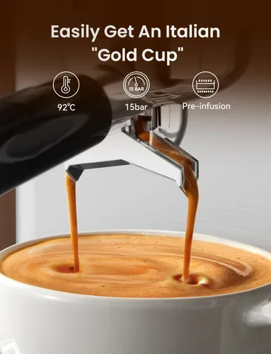 Vista 4 de Máquina de café espresso Neretva, máquina de café espresso de 15 bares con medidor de presión visible, máquina de espresso profesional con espumador