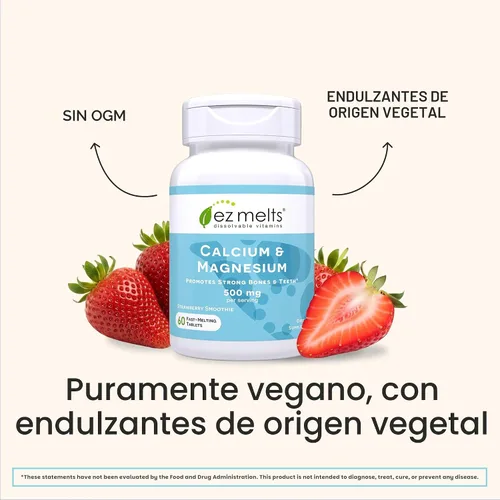 Vista 6 de EZ Melts Calcio y Magnesio - Suplemento diario para la salud del corazón, huesos, sistema inmunológico y cerebro - con vitamina D3 - Sin GMO