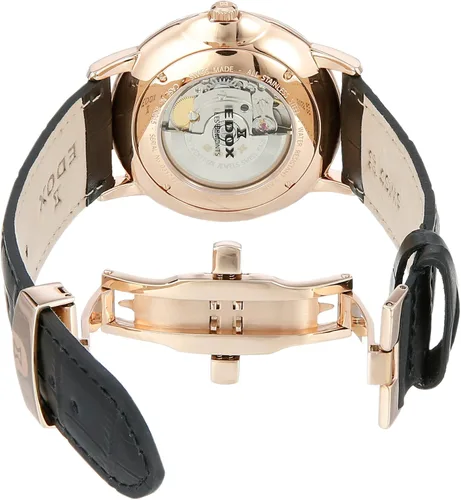 Vista 6 de Edox Les Bemonts 1.654 in Correa de cuero negro caja de acero zafiro cristal reloj automático 83015 37R NIR, Negro -, Lujo