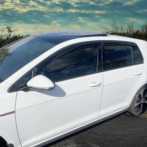 Vista 3 de Visera de ventana compatible con VW Golf MK7 2015-2019, humo acrílico teñido y semitransparente, protector de sombra de lluvia, deflector de aire