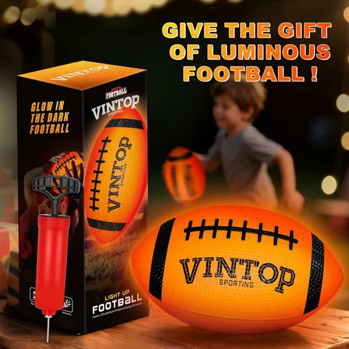 Vista 7 de VINTOP Balón de fútbol que se ilumina - Balón de fútbol LED que brilla en la oscuridad para niños y adultos, incluye bomba de aire gratis, balón