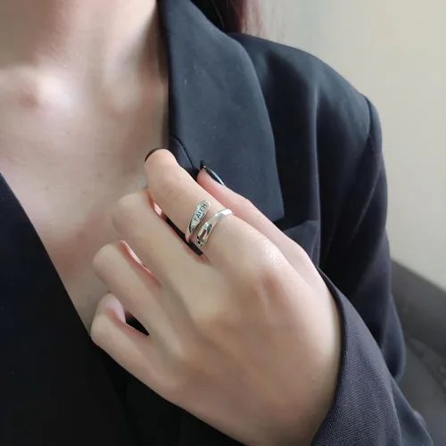 Vista 42 de Anillo de plata de ley 925, minimalista, ajustable, hecho a mano, para mujeres y niñas