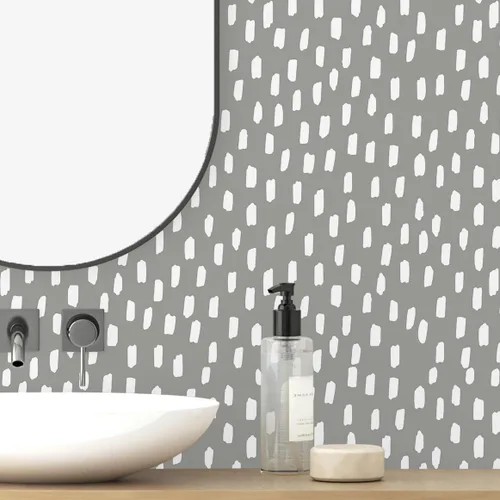 Vista 9 de HAOKHOME Papel tapiz para despegar y pegar, diseño de puntos modernos y bohemios, extraíble, para baño, color caramelo/blanco, papel de contacto