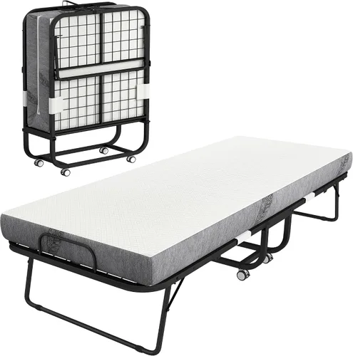 Vista 10 de HOMCOM Cama plegable con colchón para adultos, tamaño individual largo, cama plegable portátil con colchón de espuma de 4 pulgadas y marco de acero