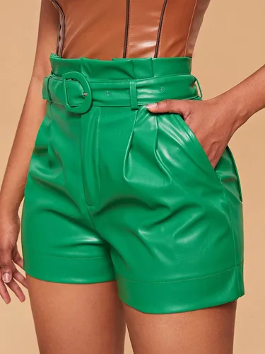 Vista 4 de MakeMeChic Pantalones cortos de cuero para mujer