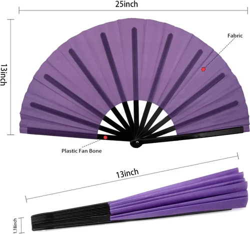 Vista 2 de QIRMIZI Abanico plegable grande de 10 piezas para rave de mano, abanicos para Kung Fu, Tai Chi, Danza, Festivales de Música, Carnavales, Bodas