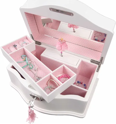 Vista 3 de Elle Joyero Organizador de joyas de bailarina y caja de música de cuerda Swan Lake para niñas y adolescentes, accesorios y almacenamiento de madera