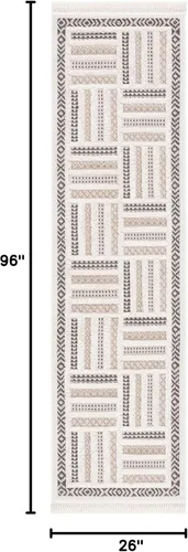Vista 2 de SAFAVIEH Urban Collection URB212B - Alfombra para pasillo, 2 pies 2 pulgadas x 8 pies, beige y marfil, diseño moderno de flecos con borlas