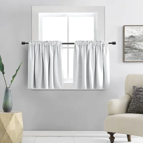Vista 14 de DONREN Cortinas Cenefas de 20 pulgadas de largo - 2 paneles opacos aislantes térmicos pequeñas cenefas de cortina para baño con bolsillo para barra