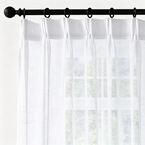 Vista 33 de Cortinas plisadas negras traslúcidas de 84 pulgadas de largo, 2 paneles para dormitorio, lino texturizado, ganchos transparentes para pista