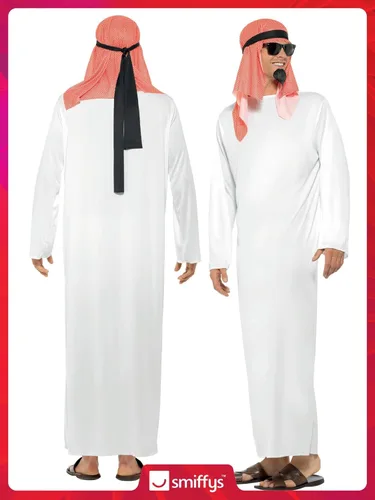 Vista 6 de Smiffy's - Disfraz árabe para hombre con túnica larga y tocado, blanco L - Talla de EE. UU. 42 a 44 pulgadas