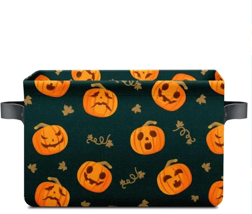 Vista 2 de Cesta de almacenamiento espeluznante de Halloween, bolsas de truco o trato, cubo de almacenamiento plegable grande, organizador plegable de 10 x 14